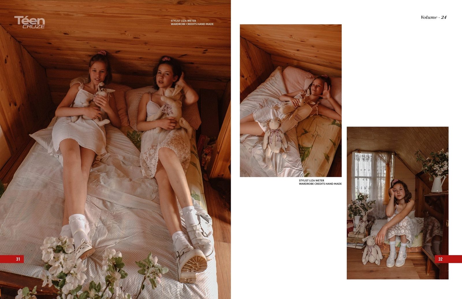 Téen Cruze — editorial spread in the attic