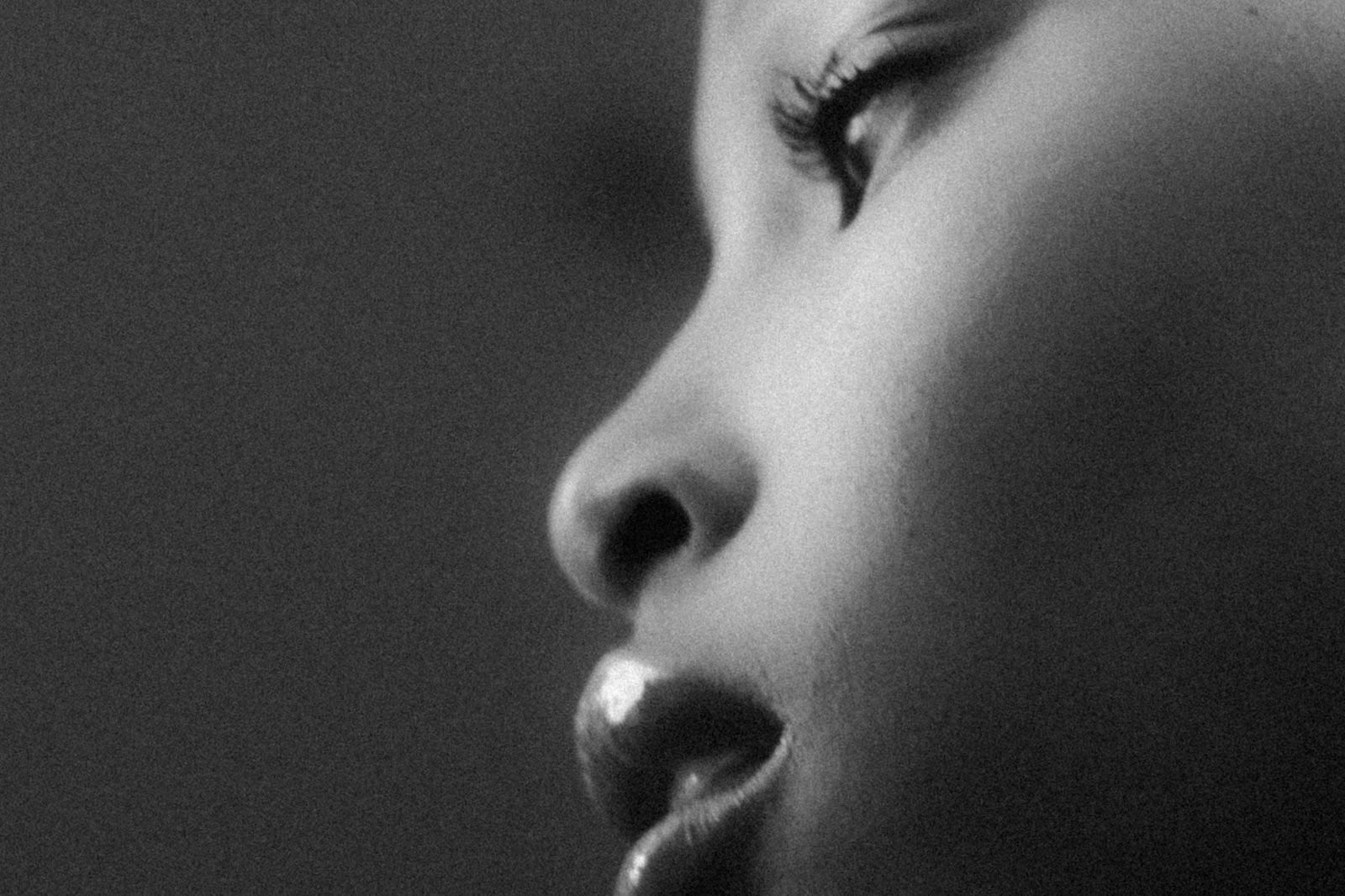 Black and white close-up profile